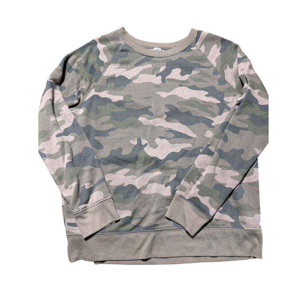 Old Navy Womens M Army Green Camo Pattern Crew Neck Pullover